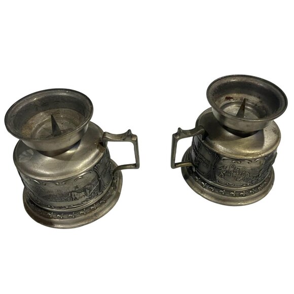 Vintage German Pewter Candle Holder & Goblet Set GUETEZEICHEN ZINNGERAT RAL GERM - Picture 2 of 8